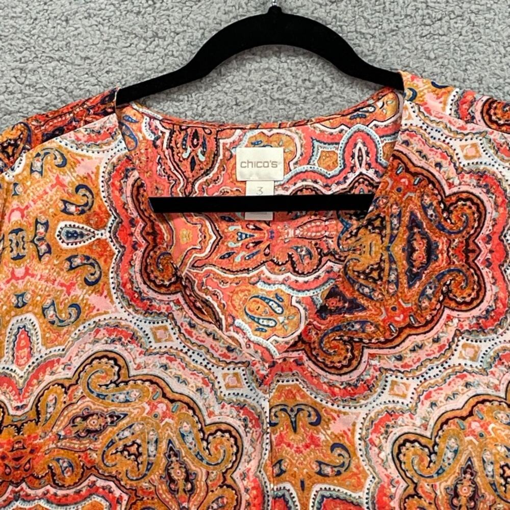 Chicos Sheer Tunic XL Paisley Lagenlook Boho Artsy Longline Lightweight Sz 3 - Picture 2 of 10